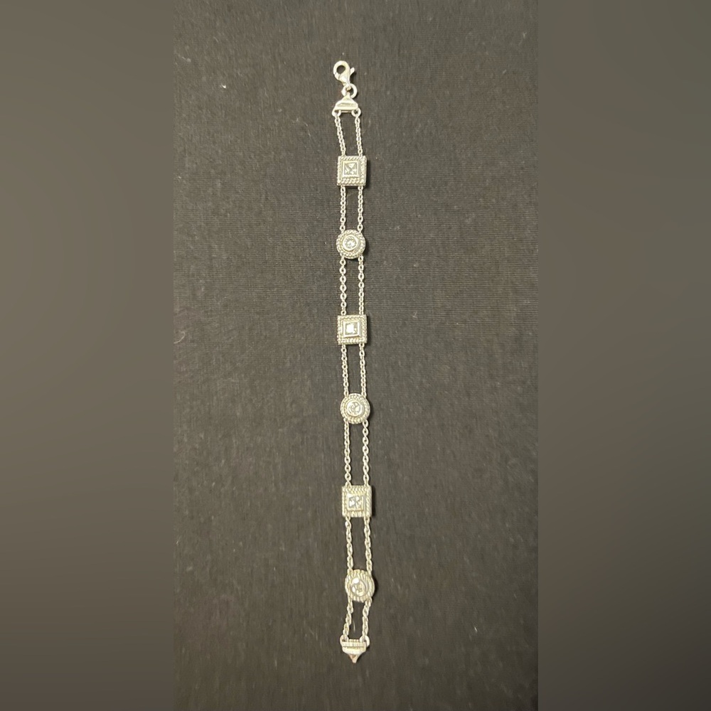 Sterling Silver 925 Bracelet with Square and Round CZ lobster claw. Measures 6.5
